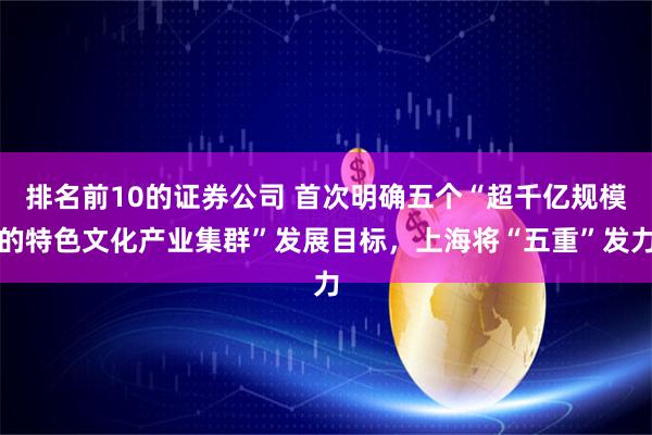 排名前10的证券公司 首次明确五个“超千亿规模的特色文化产业集群”发展目标，上海将“五重”发力
